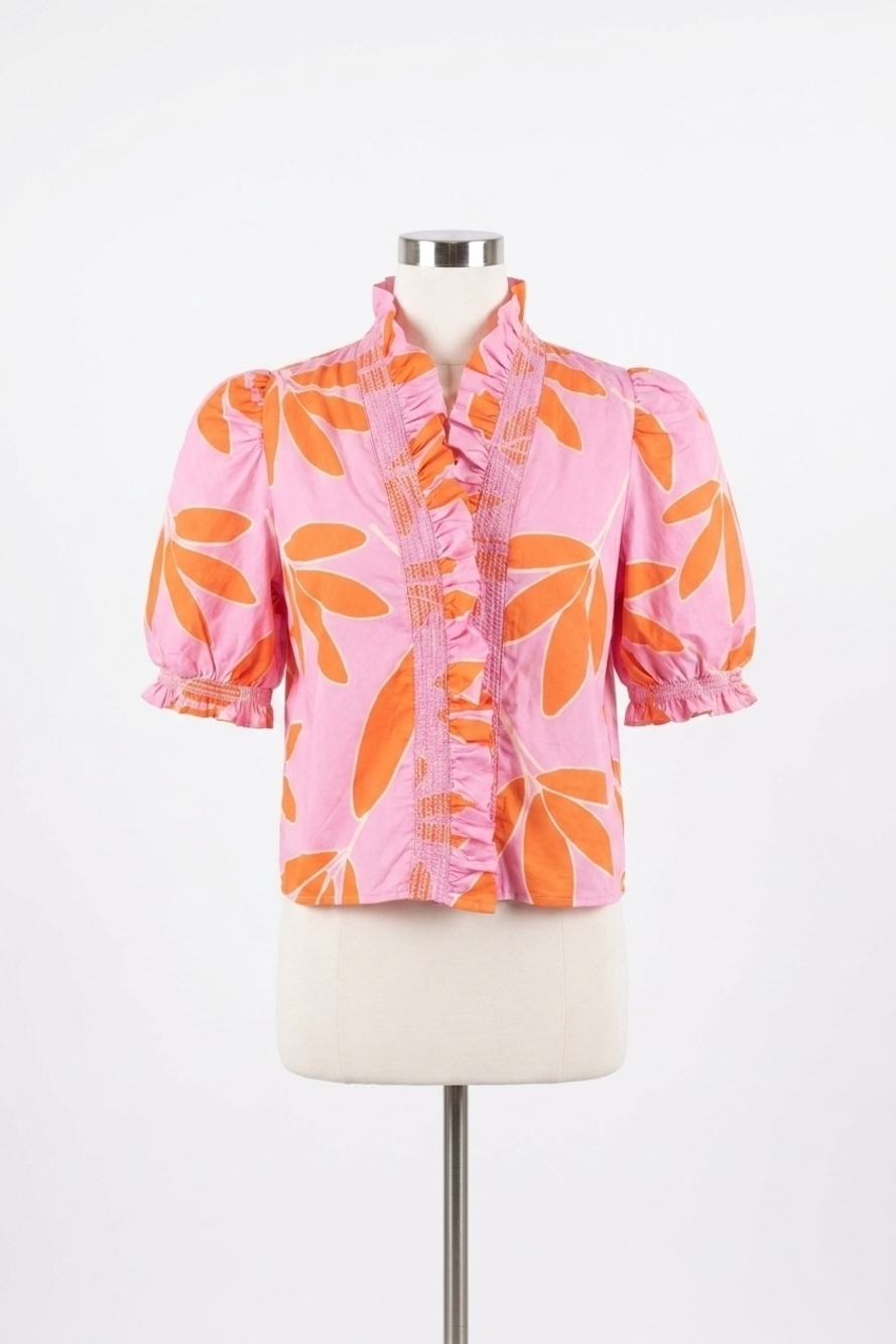 NEW KARLIE palm leaf floral ruffle top in pink
